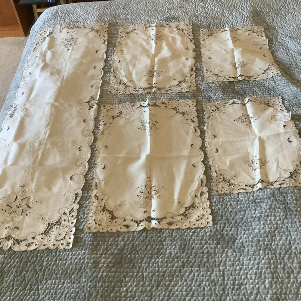 Five Piece Hand Embroidered in Portugal  Linen Set